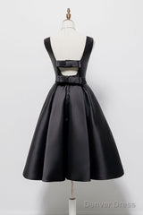 Simple  A-Line Satin Black Short Prom Dress, Black Homecoming Dress