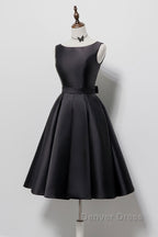Simple  A-Line Satin Black Short Prom Dresses, Black Homecoming Dresses