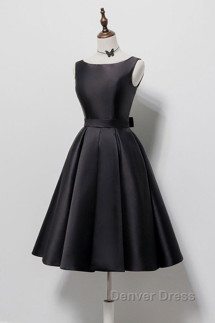 Simple A Line Satin Black Short Prom Dress, Black Homecoming Dresses