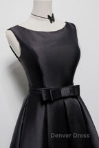 Simple  A-Line Satin Black Short Prom Dresses, Black Homecoming Dresses