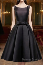 Simple A Line Satin Black Short Prom Dress, Black Homecoming Dresses