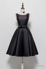 Simple  A-Line Satin Black Short Prom Dress, Black Homecoming Dress
