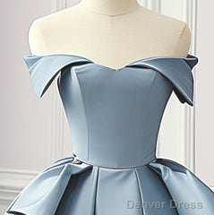 Simple A-Line Satin Blue Long Prom Dress, Blue Satin Long Formal Dress