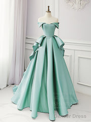 Simple A-Line Satin Blue Long Prom Dress, Blue Satin Long Formal Dress