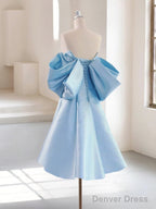Simple A Line Satin Blue Short Prom Dress, Blue Homecoming Dresses