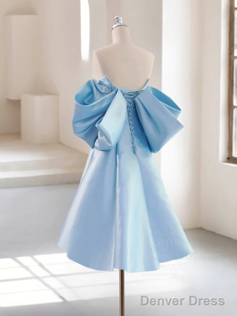 Simple A Line Satin Blue Short Prom Dress, Blue Homecoming Dresses