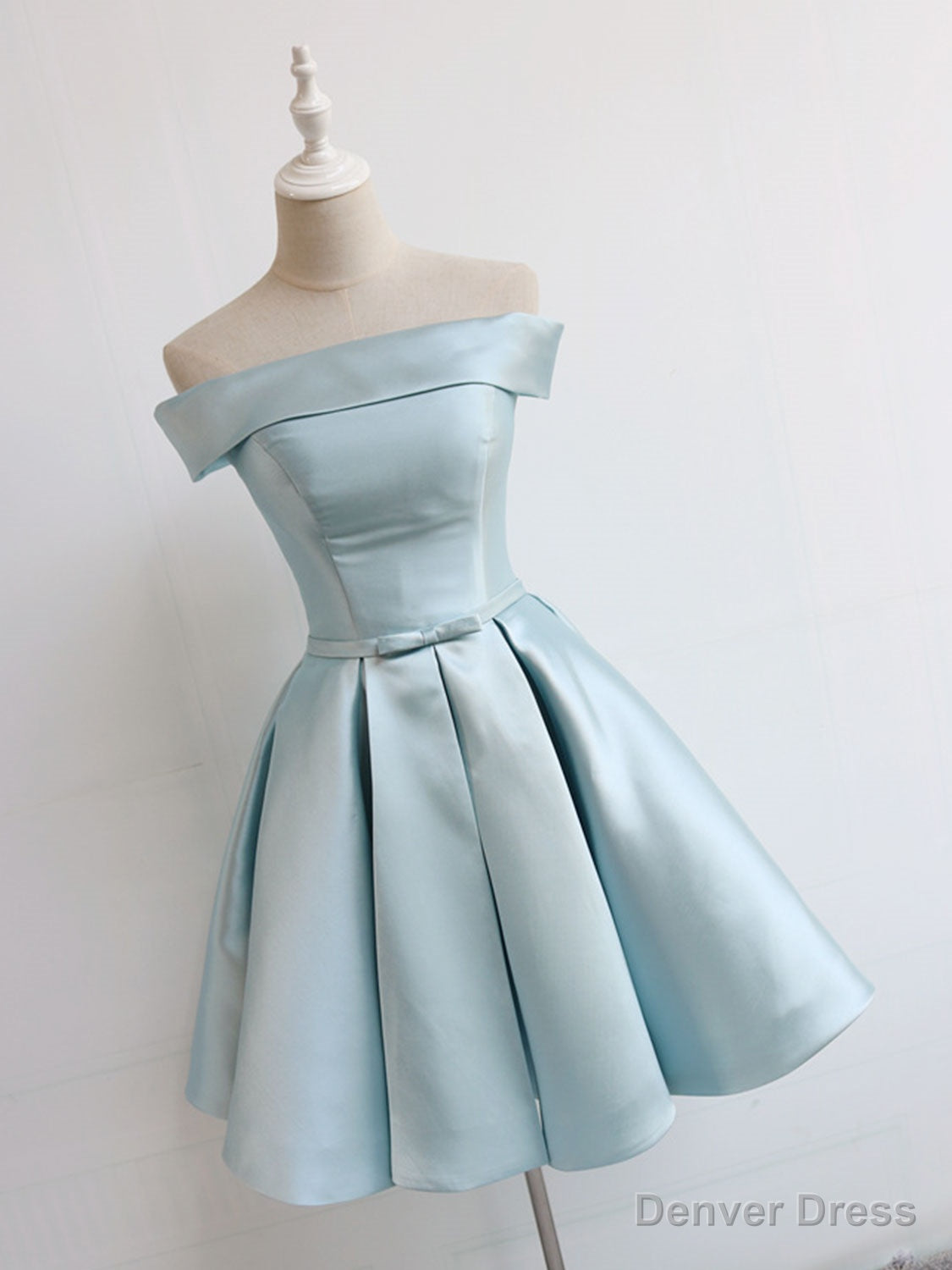 Simple A Line Satin Blue Short Prom Dress, Blue Satin Homecoming Dresses