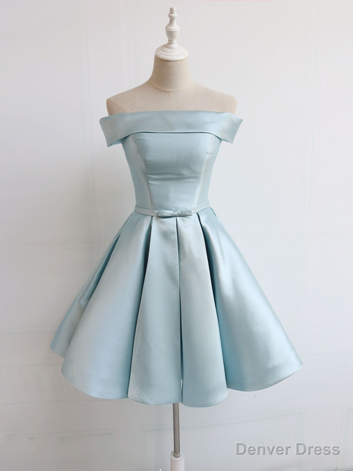 Simple A Line Satin Blue Short Prom Dress, Blue Satin Homecoming Dresses