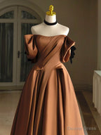 Simple A Line Satin Brown Long Prom Dress, Brown Long Prom Dresses