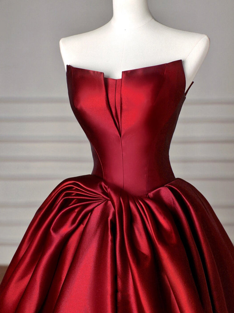 Simple A-Line Satin Burgundy Long Prom Dresses, Burgundy Long Evening Dresses Secondary image