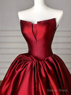 Simple A Line Satin Burgundy Long Prom Dress, Burgundy Long Prom Dresses