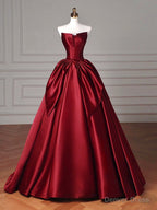 Simple A Line Satin Burgundy Long Prom Dress, Burgundy Long Prom Dresses