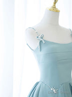 Simple A Line Satin Long Prom Dress, Blue Long Bridesmaid Dresses