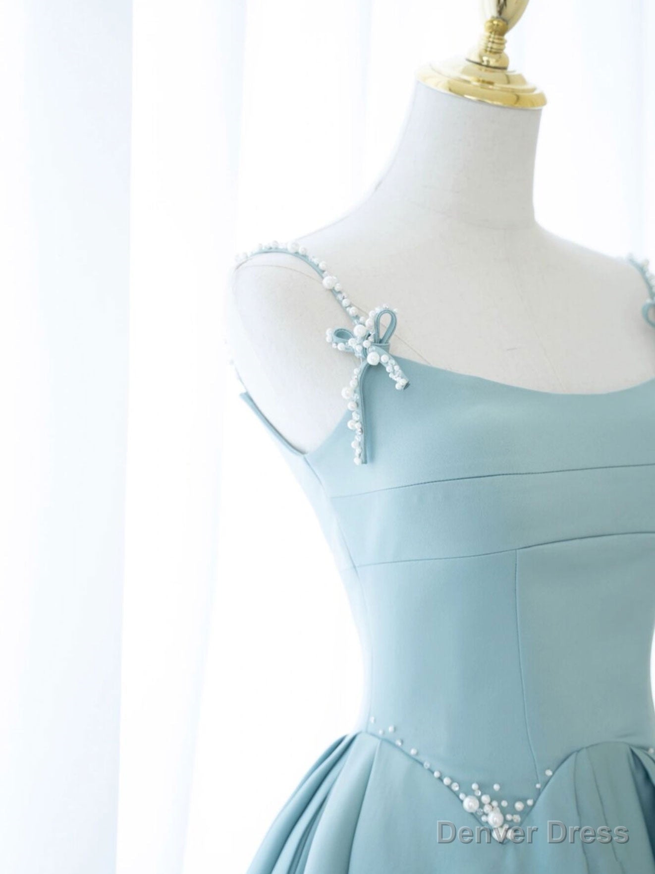 Simple A Line Satin Long Prom Dress, Blue Long Bridesmaid Dresses