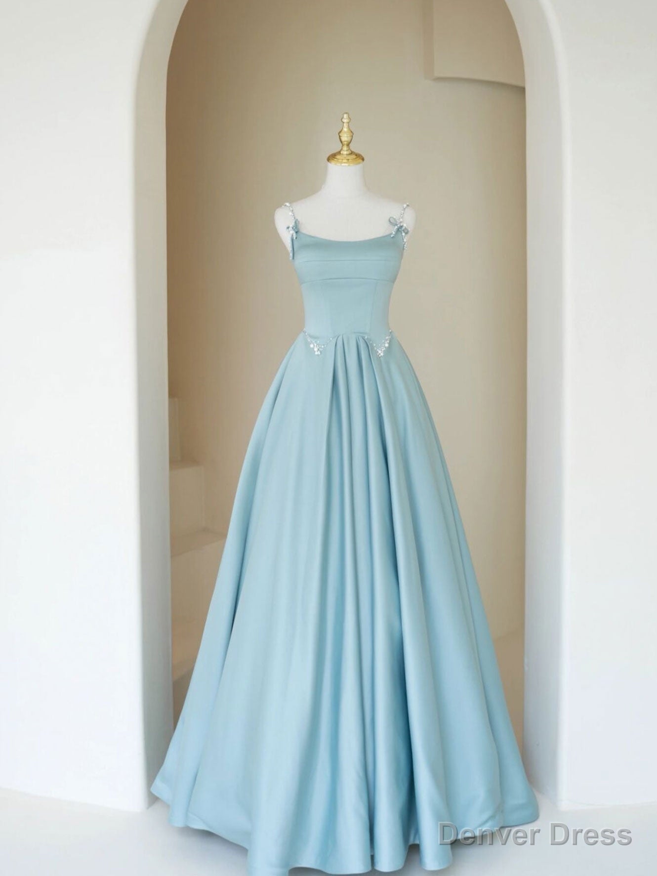 Simple A Line Satin Long Prom Dress, Blue Long Bridesmaid Dresses