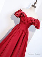 Simple A Line Satin Long Prom Dress, Burgundy Bridesmaid Dresses