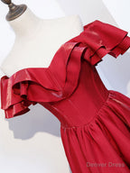 Simple A Line Satin Long Prom Dress, Burgundy Bridesmaid Dresses