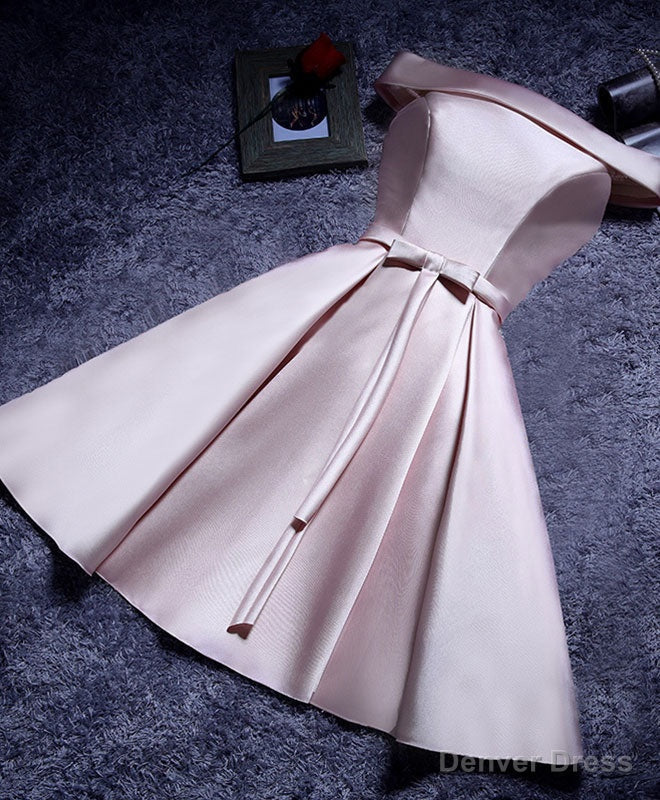 Simple A Line Satin Short Prom Dresses, Formal Bridesmaid Dresses Secondary image