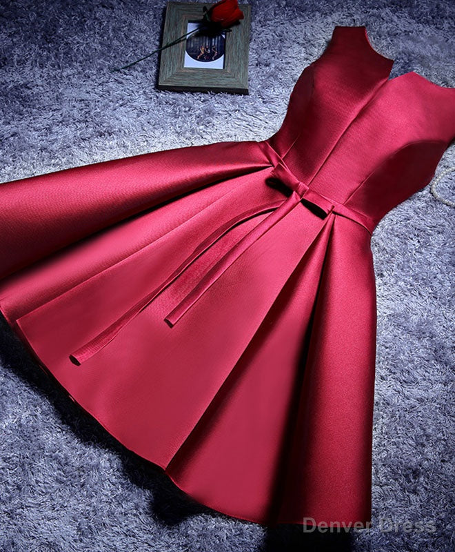 Simple A Line Satin Short Prom Dress, Prom Bridesmaid Dresses