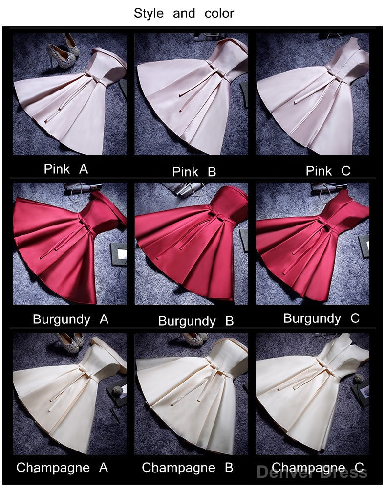 Simple A Line Satin Short Prom Dress, Prom Bridesmaid Dresses