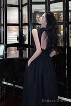 Simple A Line Scoop Neckline Black Backless Prom Dresses Birthday Outfits Prom Gowns