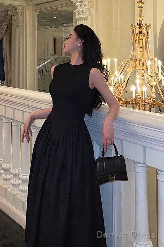 Simple A Line Scoop Neckline Black Backless Prom Dresses Birthday Outfits Prom Gowns