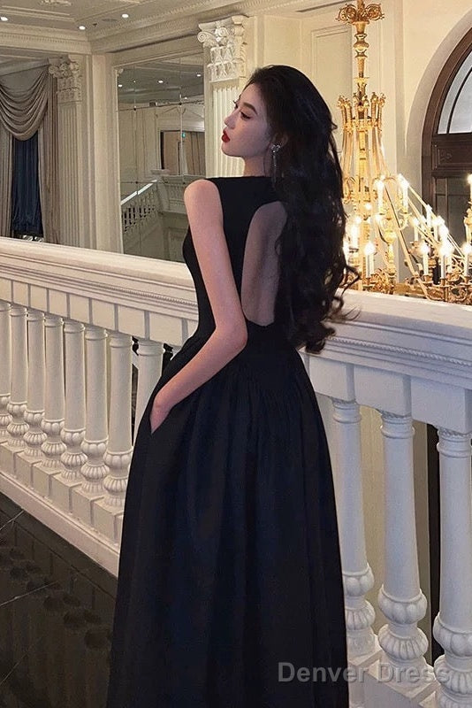 Simple A Line Scoop Neckline Black Backless Prom Dresses Birthday Outfits Prom Gowns
