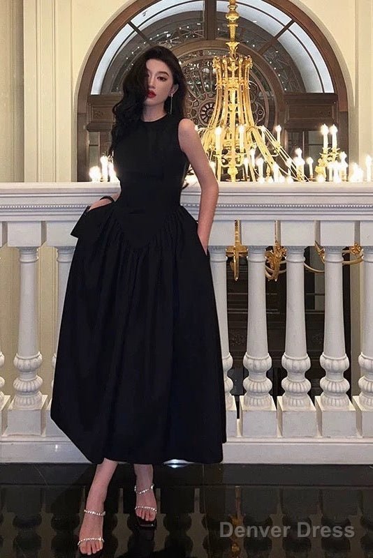 Simple A Line Scoop Neckline Black Backless Prom Dresses Birthday Outfits Prom Gowns