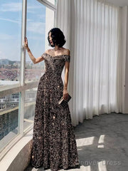 Simple A Line Sequin Prom Dresses Evening Dress