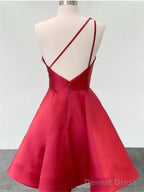 Simple A-Line Short Sweetheart Flowers One Straps Red Homecoming Dresses Online,