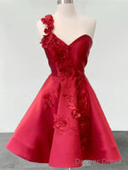 Simple A-Line Short Sweetheart Flowers One Straps Red Homecoming Dresses Online,