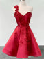 Simple A-Line Short Sweetheart Flowers One Straps Red Homecoming Dresses Online,