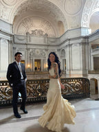 Simple A Line Spaghetti Strap Light Champagne Satin Prom Dress