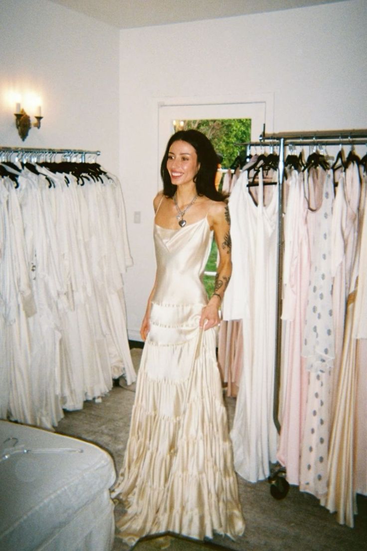 Simple A Line Spaghetti Strap Light Champagne Satin Prom Dress Main image