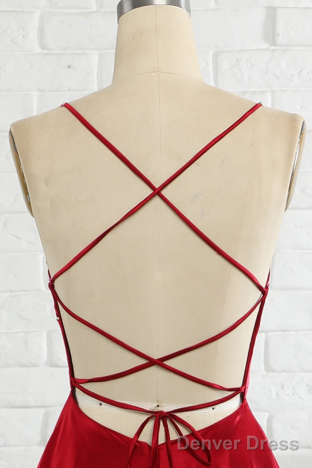 Simple A Line Spaghetti Straps Burgundy Long Prom Dresses with Cirss Cross Back