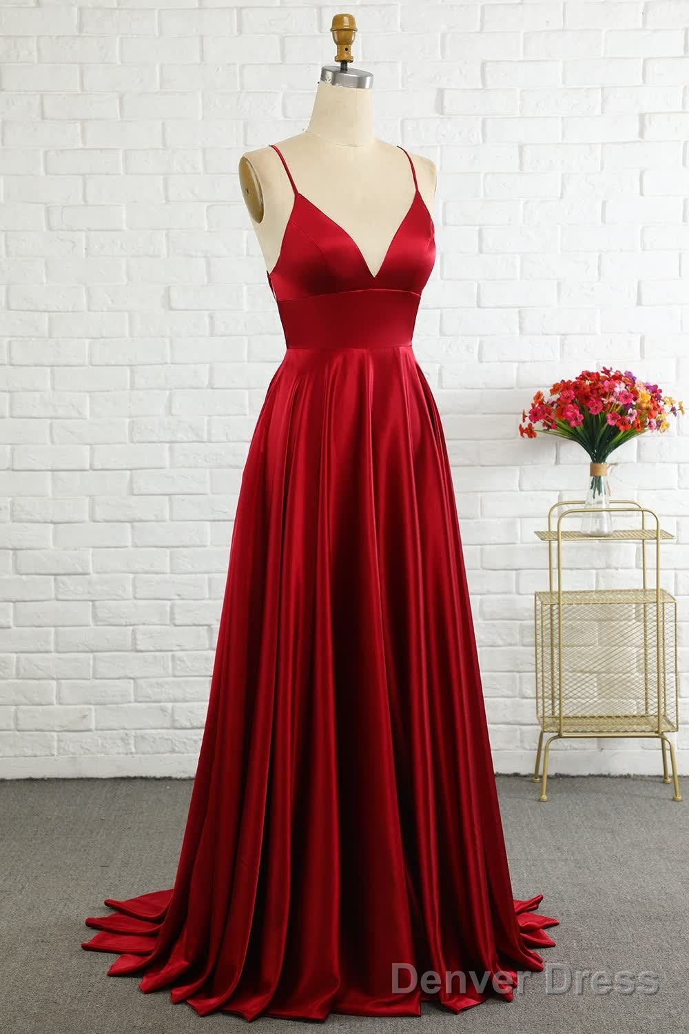 Simple A Line Spaghetti Straps Burgundy Long Prom Dresses with Cirss Cross Back