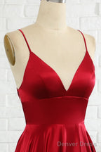 Simple A Line Spaghetti Straps Burgundy Long Prom Dresses with Cirss Cross Back