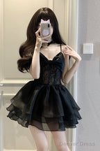 Simple A Line Spaghetti Straps Chiffon Black Holiday Dress Birthday Dresses Birthday Outfits