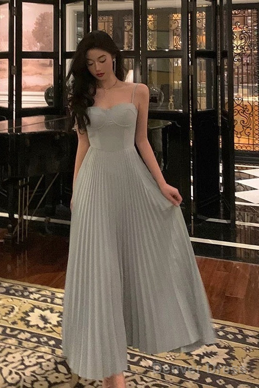Simple A Line Spaghetti Straps Dusty Blue Prom Dresses Birthday Outfits Prom Gowns