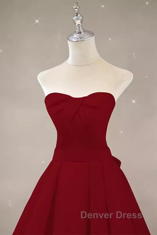 Simple A Line Strapless Long Red Prom Dresses Evening Dresses Secondary image