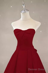 Simple A Line Strapless Long Red Prom Dress Evening Dress