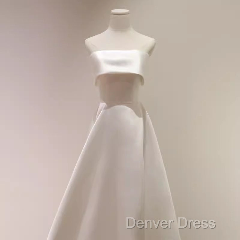 Simple A Line Strapless Satin Ivory Wedding Dresses