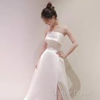 Simple A Line Strapless Satin Ivory Wedding Dresses