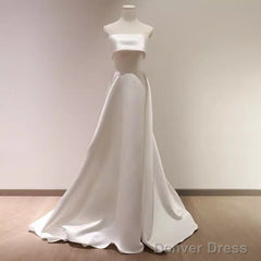 Simple A Line Strapless Satin Ivory Wedding Dresses