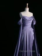 Simple A Line Strapless Sleeveless Satin Lilac Prom Dresses Long Prom Dresses