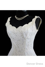 Simple A-Line Straps Jewel Knee-Length Lace Beach Wedding Dresses