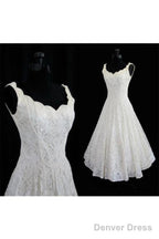 Simple A Line Straps Jewel Knee Length Lace Beach Wedding Dresses
