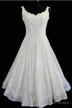 Simple A Line Straps Jewel Knee Length Lace Beach Wedding Dresses