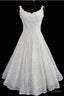 Simple A Line Straps Jewel Knee Length Lace Beach Wedding Dresses