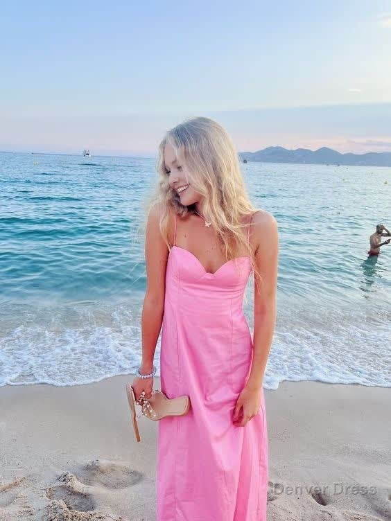 Simple A Line Straps Long Pink Prom Dress Secondary image